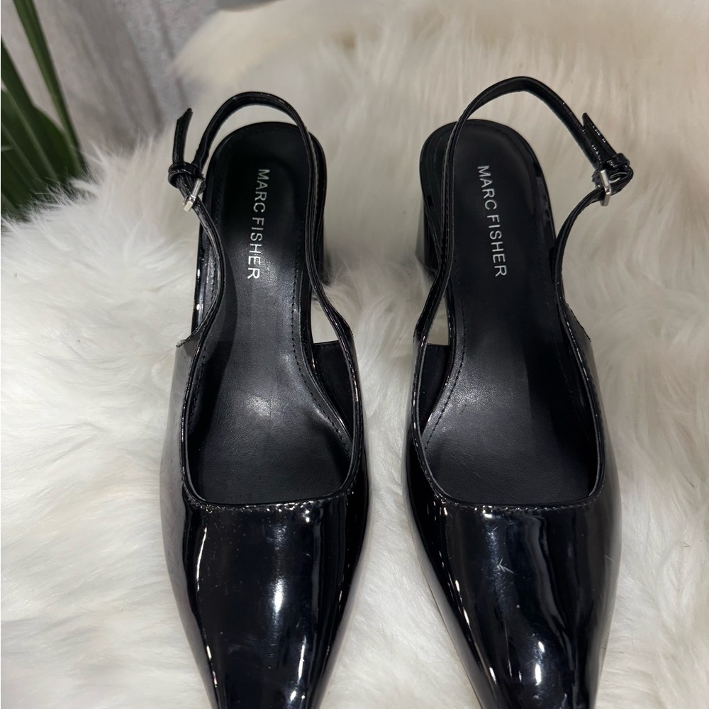 Marc Fisher Black Patent Slingback Mules